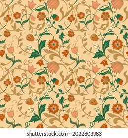 Seamless Pattern With Victorian Flowers In The Style Of William Morris