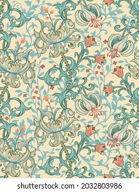 Seamless Pattern With Victorian Flowers In The Style Of William Morris