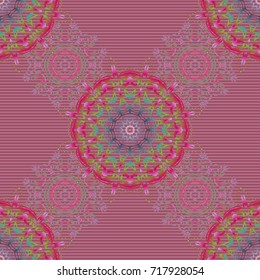 Seamless pattern in Victorian style. Luxury frames and ornate decor. Vector pink and blue elements for vignettes and borders or design template.