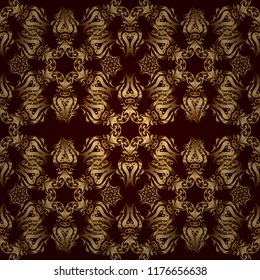 Seamless pattern in Victorian style on a brown background. Luxury floral frames and ornate decor. Vector golden elements for vignettes and borders or design template.