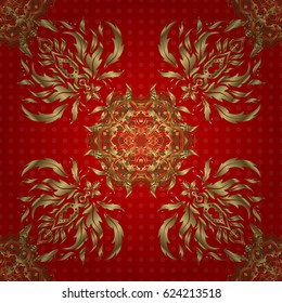 Seamless pattern in Victorian style on a red background. Luxury floral frames and ornate decor. Vector golden elements for vignettes and borders or design template.