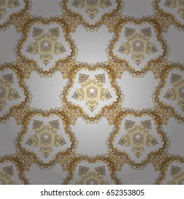 Seamless pattern in Victorian style on a gray background. Luxury floral frames and ornate decor. Vector golden elements for vignettes and borders or design template.