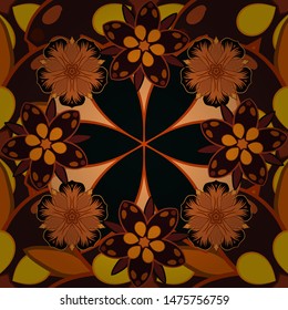 Seamless pattern in Victorian style. Vector orange, brown and black elements for vignettes and borders or design template. Luxury frames and ornate decor.