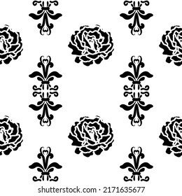 Seamless pattern in Victorian style. Vector design of black and white vintage pattern. Floral ornament.