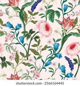 Seamless pattern with Victorian vintage flowers. Vector