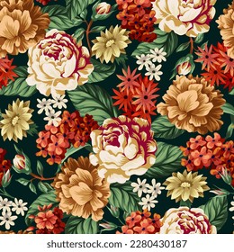 Seamless pattern with victorian vintage roses. Vector