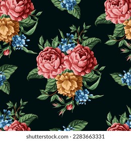 Nahtloses Muster mit siegreichen Vintage-Rosen. Vektorgrafik
