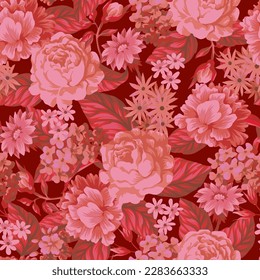 Seamless pattern with victorian vintage roses. Vector
