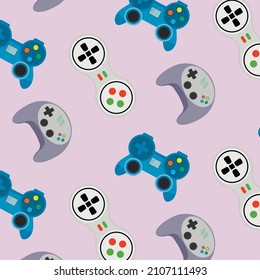 Seamless pattern video game gadget and joypad. Vector joypad entertainment, device for leisure and pastime background seamless pattern, keypad for game controller illustration