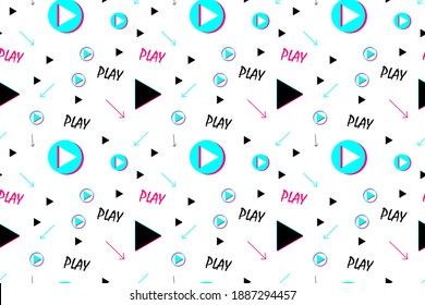 Seamless pattern with video player signs. Background for fabric, wrapping, wallpaper, social media. Decorative print. EPS10