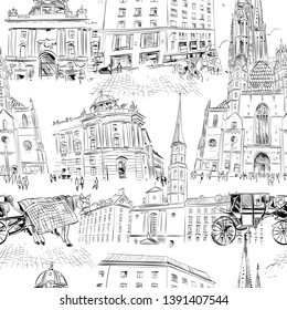 Seamless pattern Vienna, Austria. Hand drawn sketch vector illustration. 