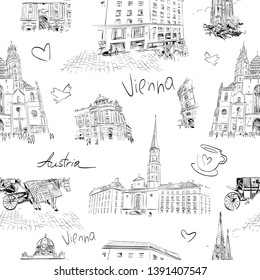 Seamless pattern Vienna, Austria. Hand drawn sketch vector illustration. 