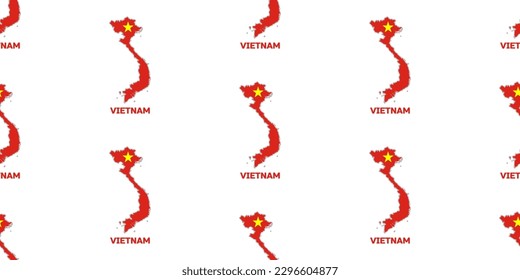 Nahtlose Muster der VIETNAM Landkarte in den Farben der VIETNAM-Flagge. Mit der Überschrift des Ländernamens "VIETNAM".