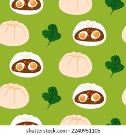 Seamless pattern with vietnamese bun or banh bao on green background.