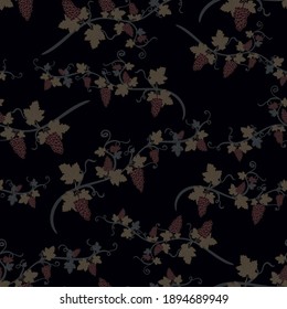 Seamless pattern of a vine branch on a black background