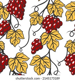Seamless pattern of vine with leaves and bunches of grapes. Winery image for restaurants and bars.