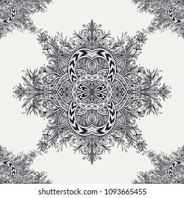 Seamless pattern from Vintage Abstract floral ornament black on white in Zen tangle style made by trace. For creative design or for decoration different things.  East Arabic motive.