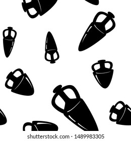 Seamless pattern of vintage amphora vases. Greek mothives background, vector illustration. Black silhouettes on white background.
