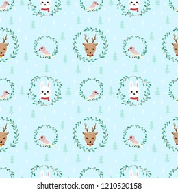 Seamless pattern vintage animal on christmas day.