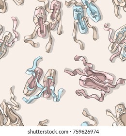 Seamless pattern with vintage antique pointe shoes