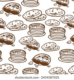 Seamless pattern of vintage bakery drawing. Vector illustration food products. Biscuits tasty design.