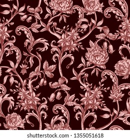 Seamless pattern with vintage baroque flowers.