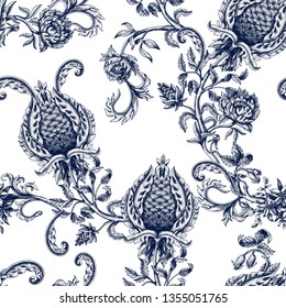 Seamless pattern with vintage baroque flowers. 