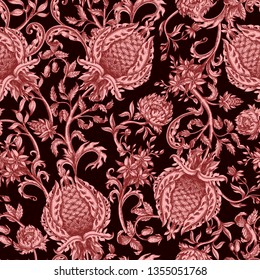 Seamless pattern with vintage baroque flowers. 