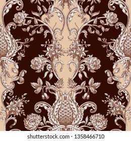 Seamless pattern with vintage baroque flowers. 