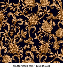 Seamless pattern with vintage baroque flowers. 