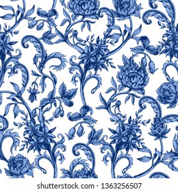 Seamless pattern with vintage baroque flowers. 