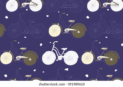 Seamless pattern with vintage bicycles. Can be used for graphic design, as well as the Wallpaper or a print on textile. Vector illustration.