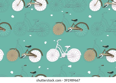 Seamless pattern with vintage bicycles. Can be used for graphic design, as well as the Wallpaper or a print on textile. Vector illustration.