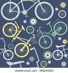 Seamless pattern with vintage bicycles on blue background. Template can be used for wallpapers,  surface textures, textile, tile, kids cloth and more creative designs.
