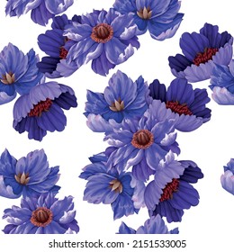 Patrón sin foco con flores botánicas vintage y hojas. Impresión vectorial de moda