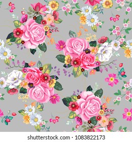 Seamless pattern with vintage bouquets