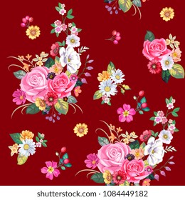 Seamless pattern with vintage bouquets