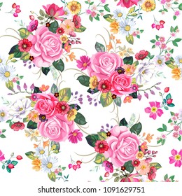 Seamless pattern with vintage bouquets