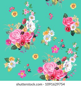 Seamless pattern with vintage bouquets