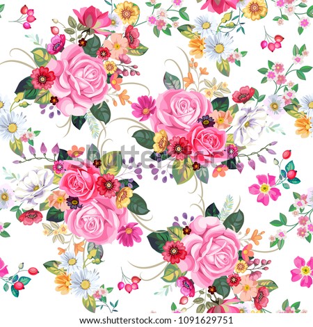 Seamless pattern with vintage bouquets