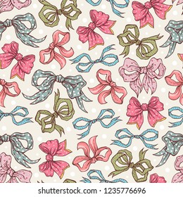 Seamless pattern with vintage bows. Can be used on packaging paper, fabric, background for different images, etc. 