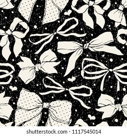Seamless pattern with vintage bows.  Freehand drawing. Can be used on packaging paper, fabric, background for different images, etc. 