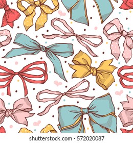 Seamless pattern with vintage bows.  Freehand drawing