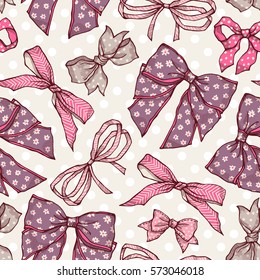 Seamless pattern with vintage bows.  Freehand drawing