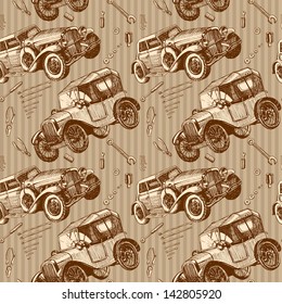 seamless pattern vintage cars and tools for repair