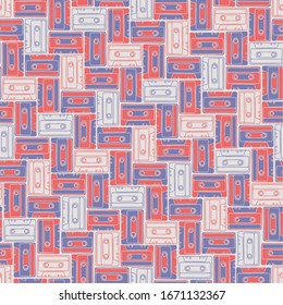 Seamless pattern with vintage cassette tapes. Vector illustration.