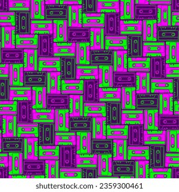 Seamless pattern with vintage cassette tapes. Vector illustration.