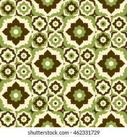 Seamless pattern vintage ceramic tile design with floral ornate.Endless texture.vector daisy background.