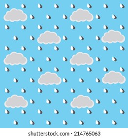Seamless pattern with vintage clouds and rain.Vector illustration