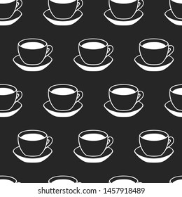 Seamless pattern of vintage coffee cup. Background for coffee menu, shop or house. Vector isolated illustration.